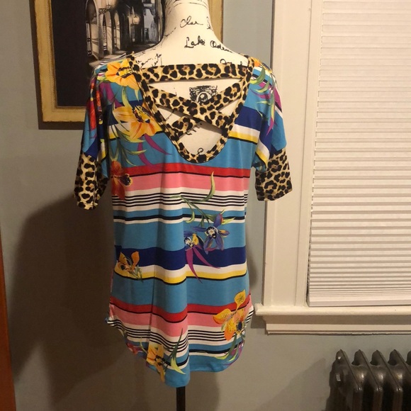 Watermelon Blue Stripe/Leopard Print T-Shirt - Picture 2 of 8